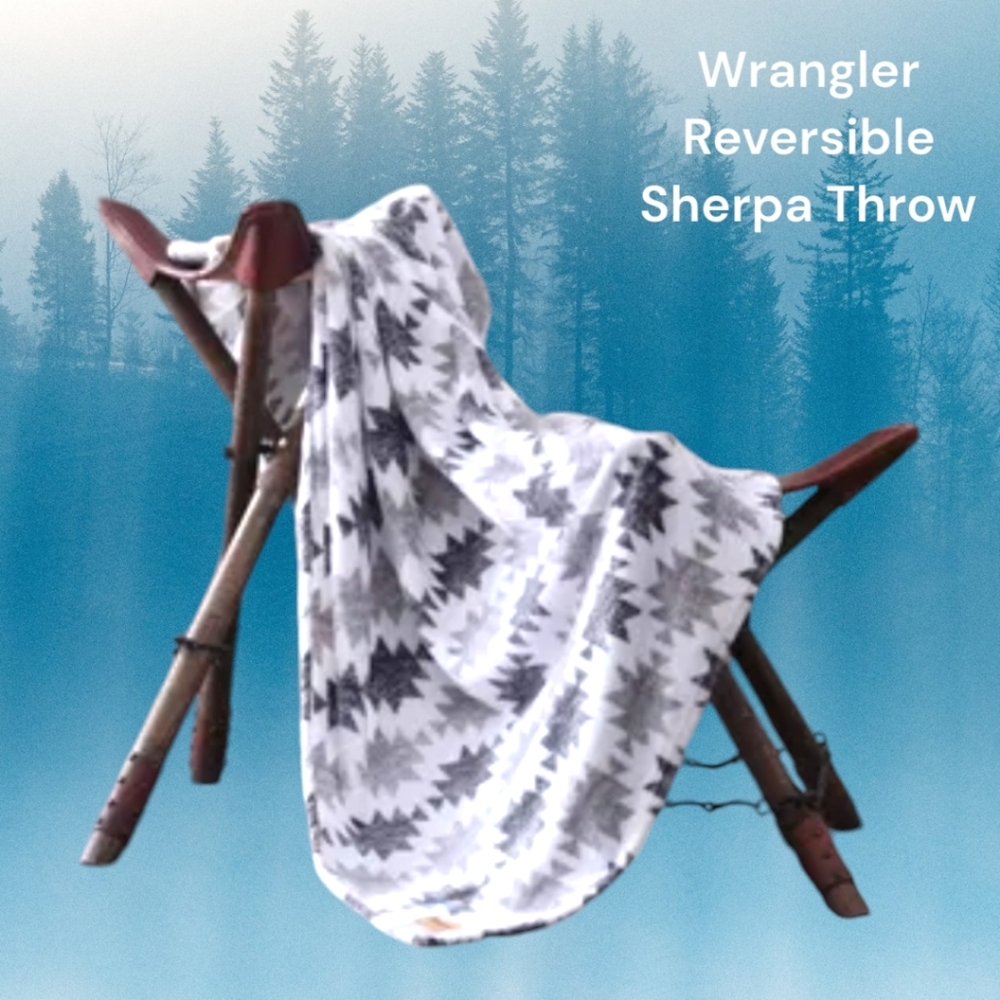 Nwt Wrangler Western Canyon Style Grey Tribal Sherpa Throw Blanket